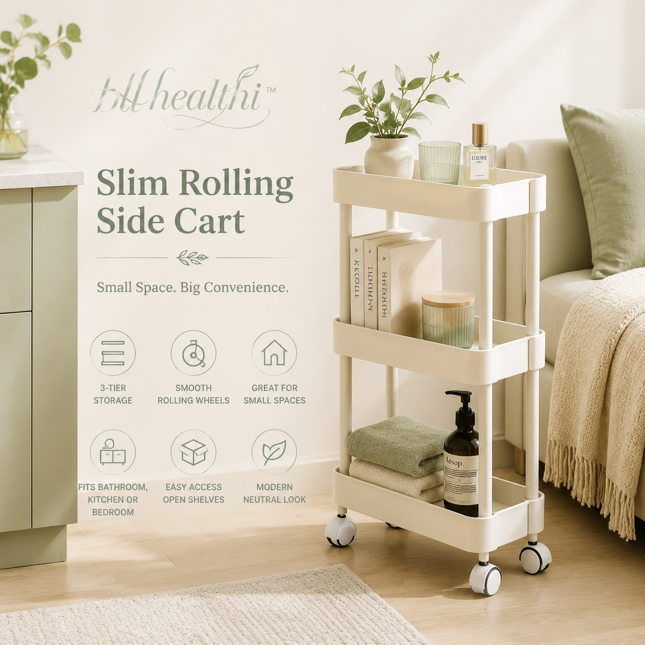 𝐛𝐥𝐥𝐡𝐞𝐚𝐥𝐭𝐡𝐢™ Slim Rolling Side Cart
